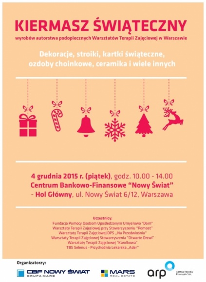 Kiermasz Świąteczny w CBF! Styl życia, LIFESTYLE - Już w piątek 4 grudnia br., w kompleksie Centrum Bankowo-Finansowego „Nowy Świat”, tuż przy Rondzie de Gaulle’a w Warszawie, odbędzie się kolejna edycja Kiermaszu Bożonarodzeniowego.