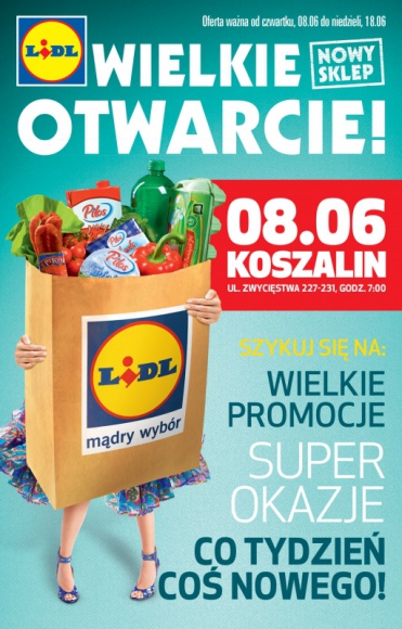 OTWARCIE NOWEGO SKLEPU LIDL W KOSZALINIE Styl życia, LIFESTYLE - Już 8 czerwca o godzinie 7:00 przy ul. Zwycięstwa 227-231 otwarty zostanie czwarty sklep sieci Lidl w Koszalinie.