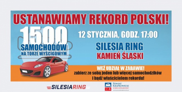 Na Silesia Ring będą bić samochodowy Rekord Polski dla WOŚP Styl życia, LIFESTYLE - W ramach 28. Finału Wielkiej orkiestry Świątecznej Pomocy, który odbędzie się na Torze wyścigowym Silesia Ring w Kamieniu Śląskim, 12 stycznia 2020 roku, ustanawiany będzie oficjalny Rekord Polski na najdłuższą, kilkumetrową kolumnę z samochodzików!